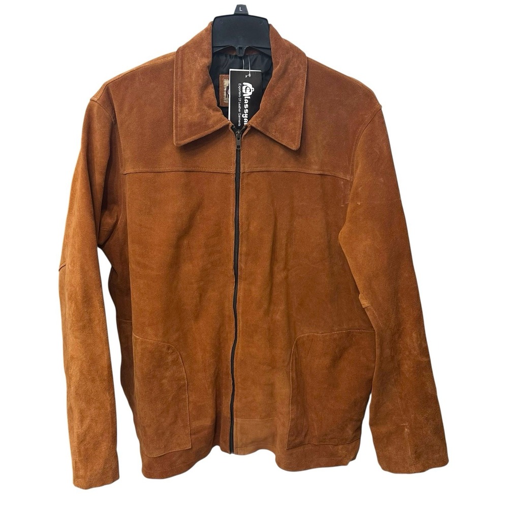 Classyak Men's Size XXL Fashion Goat Suede Leather Jacket Coat Full Zip, Pockets
